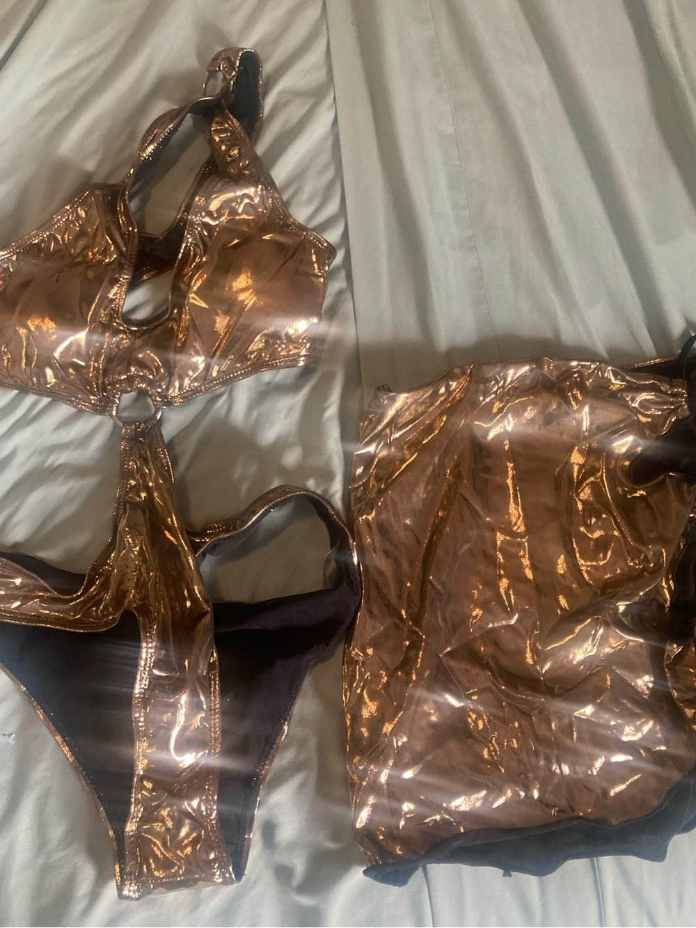 Metallic Bronze Plunge Cutout Teddy Bodysuit - Women Intimates & Sleepwear